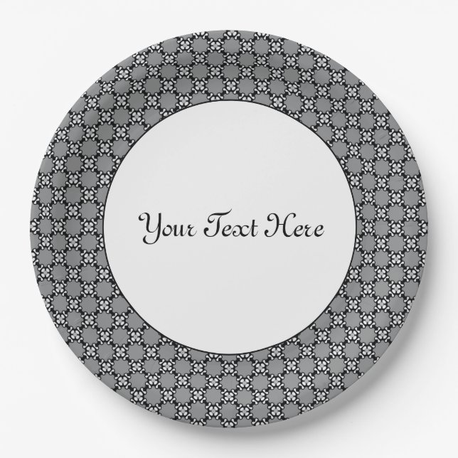 Black and White Mosaic Paper Plate (Front)