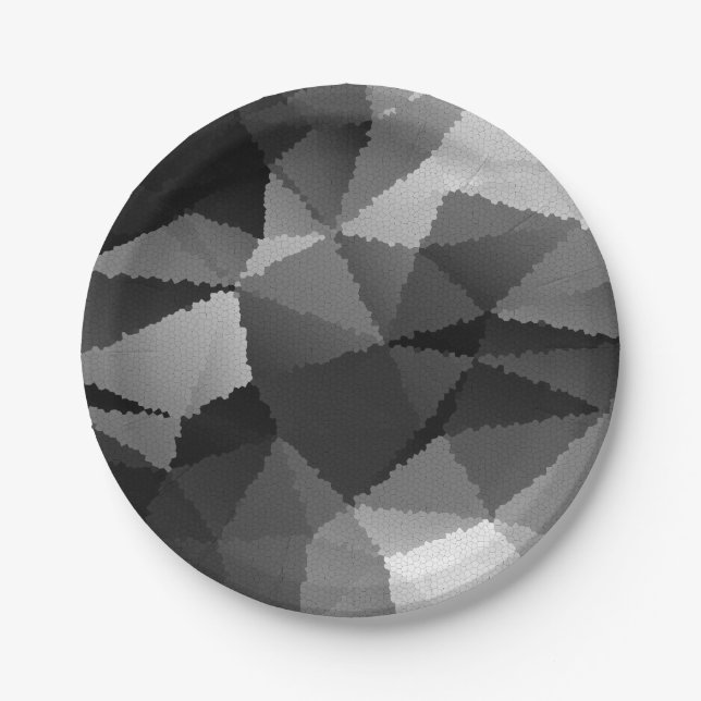Black and white mosaic pattern paper plate (Front)