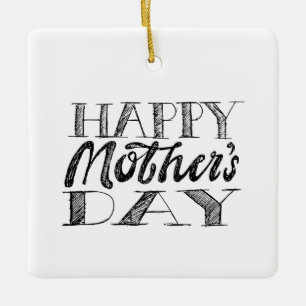 Black and White Mother's Day Lettering & Heart Ceramic Ornament