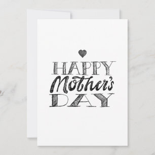 Black and White Mother's Day Lettering & Heart Invitation