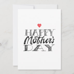Black and White Mother's Day Lettering & Heart Invitation