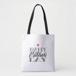 Black and White Mother's Day Lettering & Heart Tote Bag