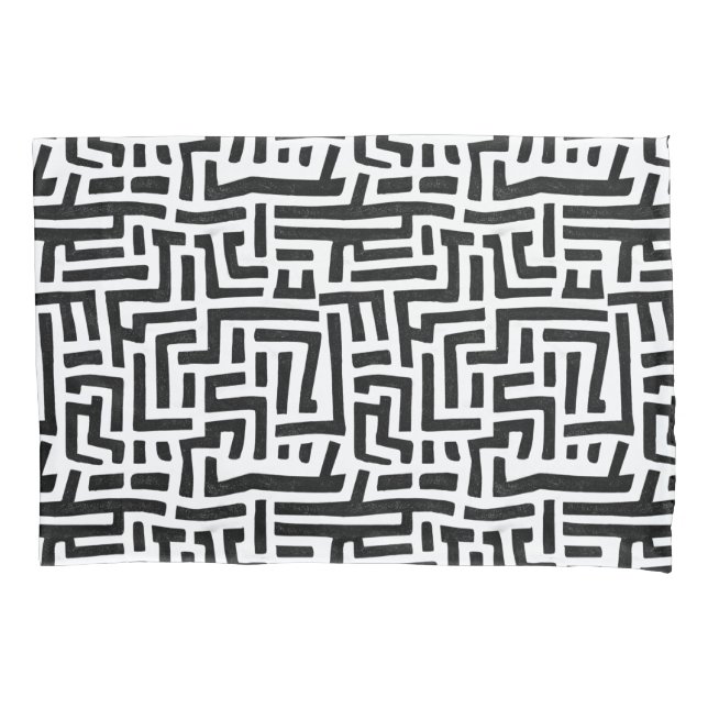 Black And White Motif | Geometric Maze Pattern Pillowcase (Front)