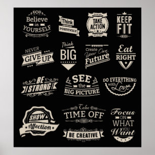 Black and White Motivational Badges Poster