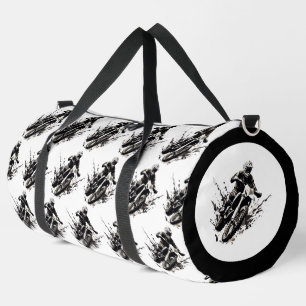 Black and White Motorcycle Biker Large  Duffle Bag