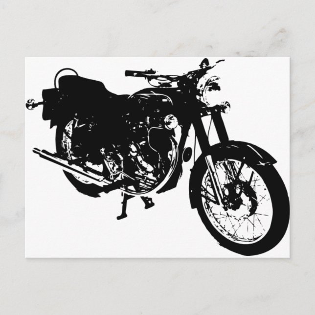 Black and White Motorcycle Drawing Postcard (Front)