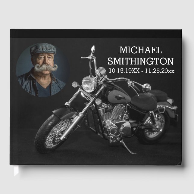  Black and White Motorcycle Memorial Guest Book (Front)