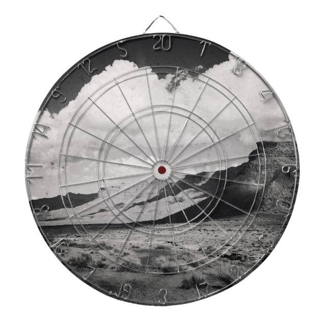 Black and White Mountain Landscape Photo Game Room Dartboard (Front)