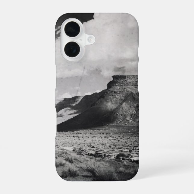 Black and White Mountain Landscape Photography iPhone 16 Case (Back)