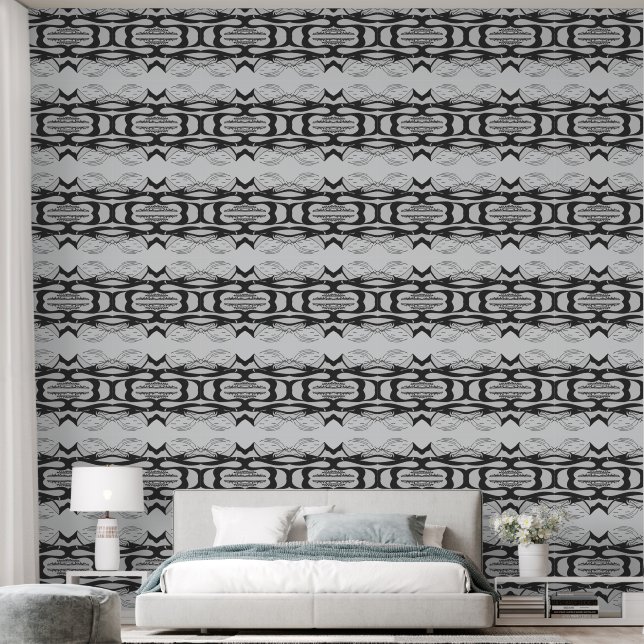 Black and White Mountain Minimalist Diagonal Path Wallpaper (Bedroom)