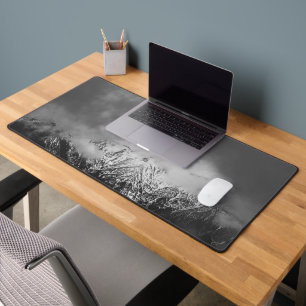 Black and white mountains in clouds desk mat