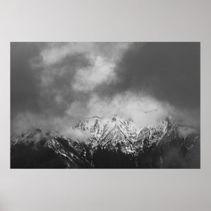 Black and white mountains in clouds poster