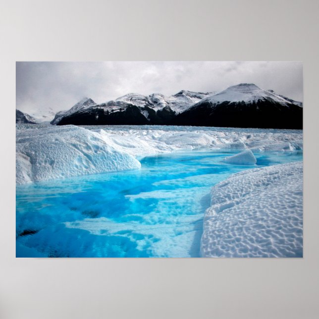 Black and White Mountains with Blue Ice Poster (Front)