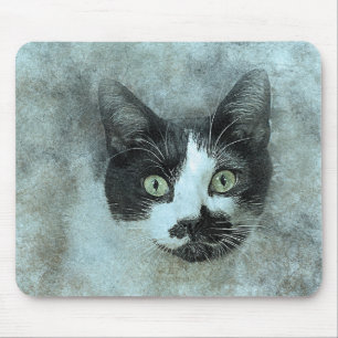 Black and White Mouser Abstract Watercolor Mouse Pad