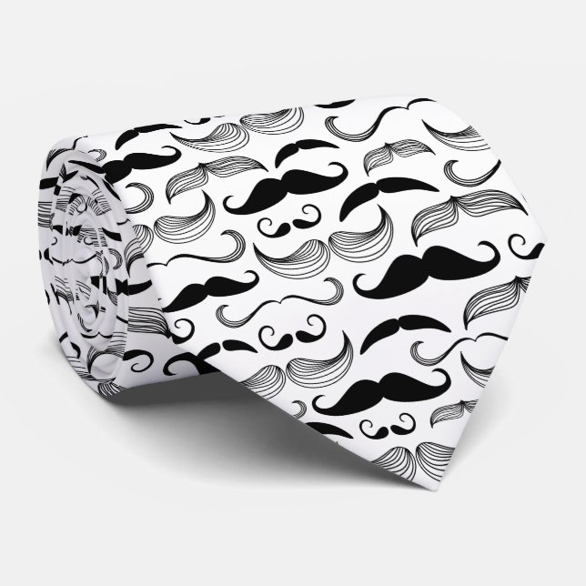 Black and White Moustache Pattern Tie (Rolled)