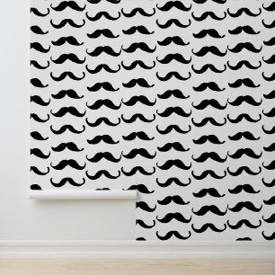 Black and White Moustache Pattern Wallpaper