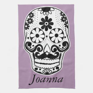 Black and White Moustache Skull Tea Towel