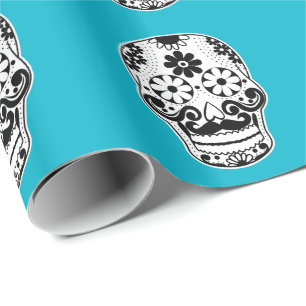 Black and White Moustache Skull Wrapping Paper