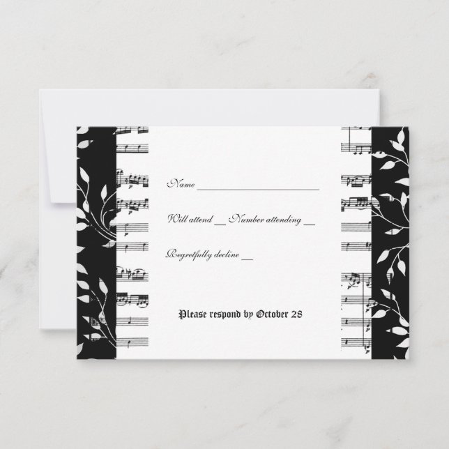 Black and White Mozart Music rsvp with envelope (Front)
