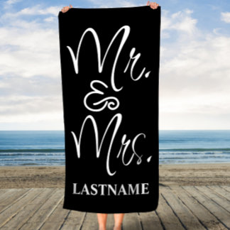 Black and White Mr. and Mrs. Beach Towel