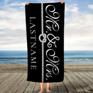 Black and White Mr. and Mrs. Custom Bath Towel