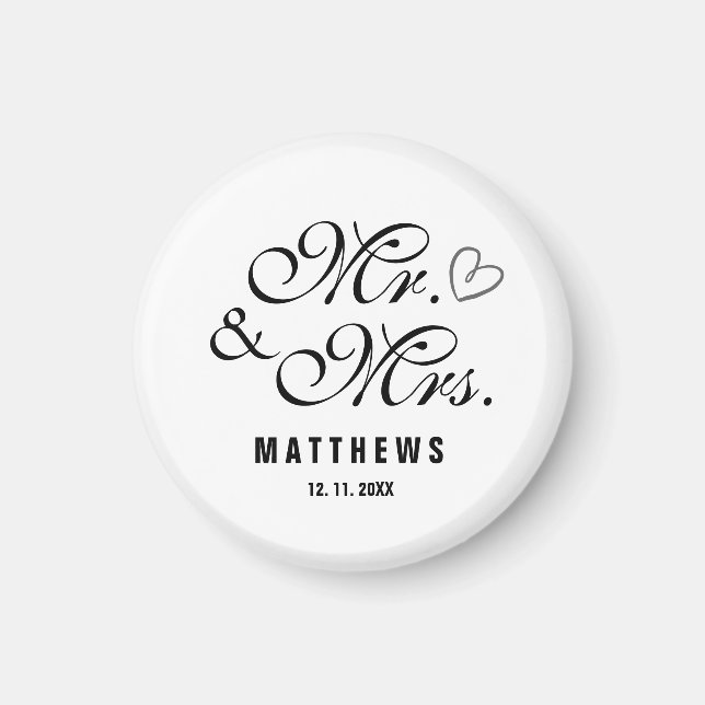 Black and white Mr and Mrs Wedding Monogram Magnet (Front)