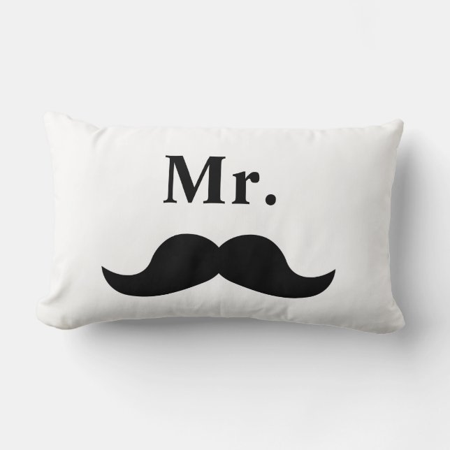 Black And White Mr Moustache Lumbar Cushion (Front)