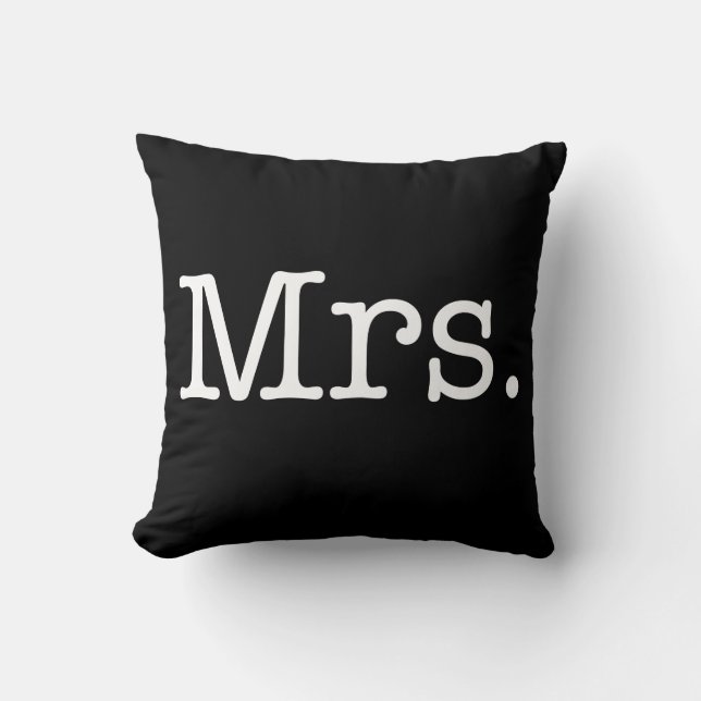 Black and White Mrs. Wedding Anniversary Quote Cushion (Front)