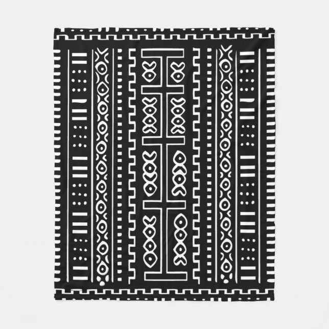 Black and White Mudcloth Fleece Blanket, 50"x60" (Front)