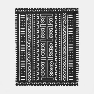 Black and White Mudcloth Fleece Blanket, 50"x60" Blanket