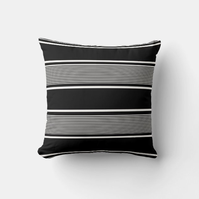 Black and White Multi Stripes Cushion (Front)