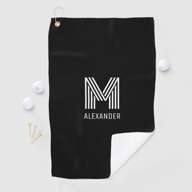 Black and White Multiline Stripes Monogram Golf Towel (InSitu)