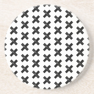 Black and White "Multiply" Math Symbol Lino Cut Coaster