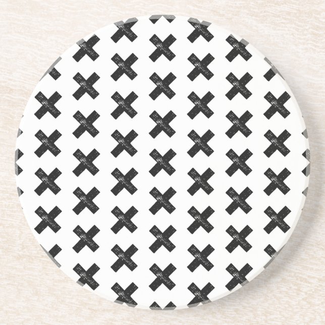 Black and White "Multiply" Math Symbol Lino Cut Coaster (Front)