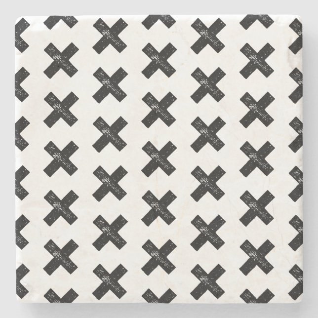 Black and White "Multiply" Math Symbol Lino Cut Stone Coaster (Front)