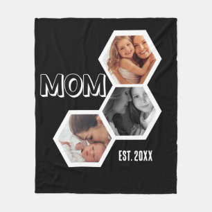 Black and White Mum Established Hexagon 3 photo Fleece Blanket