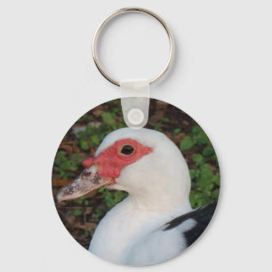 Black and White Muscovy Duck Hen Key Ring