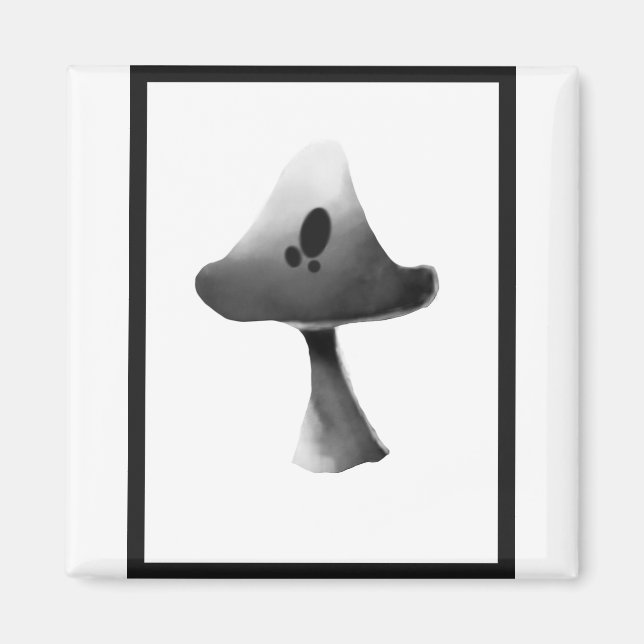 Black and White Mushroom Illustration Cartoon Magnet (Front)