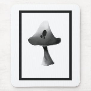 Black and White Mushroom Illustration Cartoon Mouse Pad