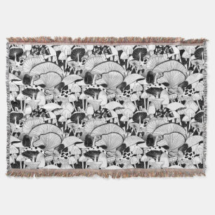 Black and White Mushrooms Throw Blanket
