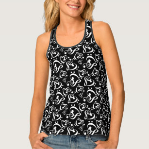 Black And White Music Clef Hearts Pattern Singlet