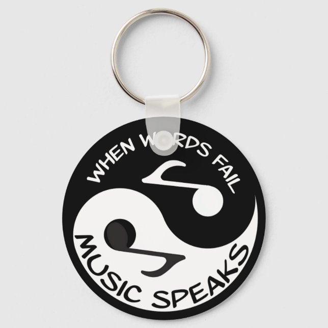 Black and White Music Note Modern Musical Key Ring (Front)