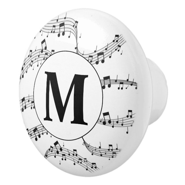 Black and White Music Note Monogram Ceramic Knob (Right)