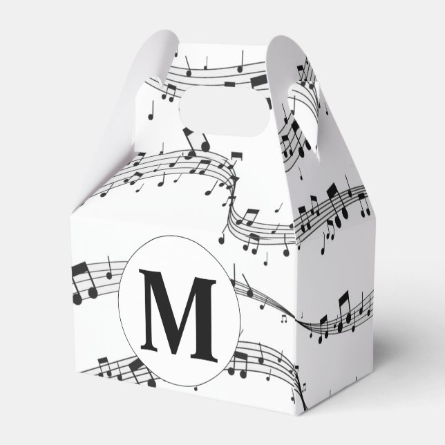 Black and White Music Note Monogram  Favour Box (Back Side)
