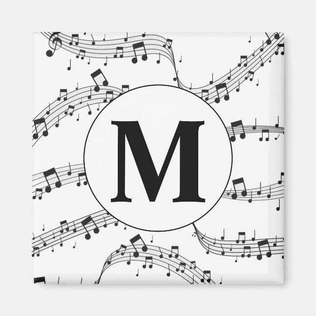 Black and White Music Note Monogram Magnet (Front)