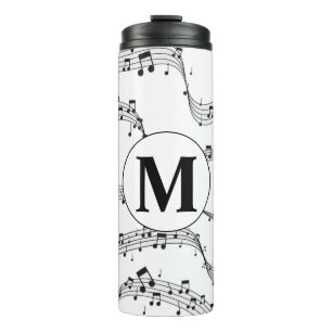 Black and White Music Note Monogram Thermal Tumbler