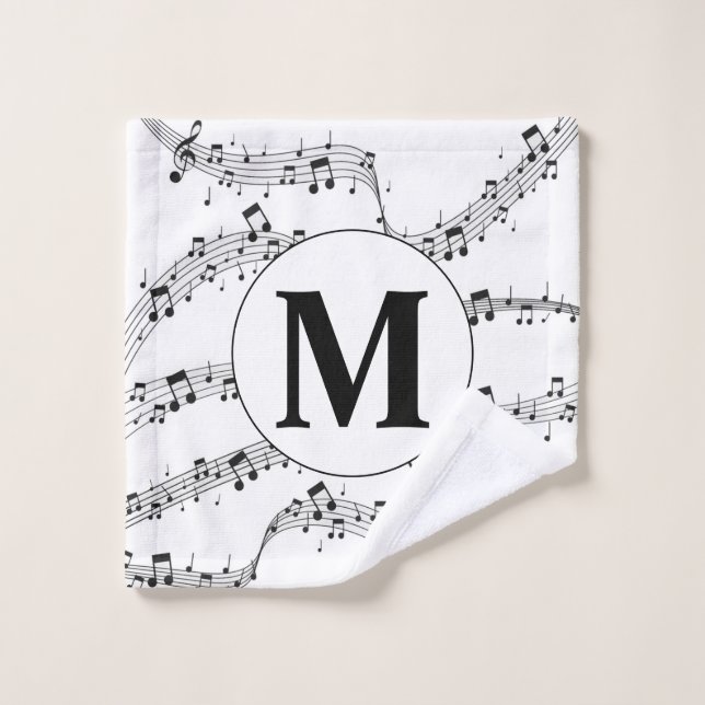 Black and White Music Note Monogram Wash Cloth (Wash Cloth)