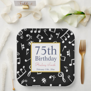 Black and White Music Note Musician Birthday    Paper Plate