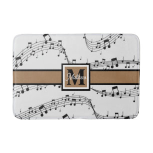 Black and white Music note Musician Monogram  Bath Mat