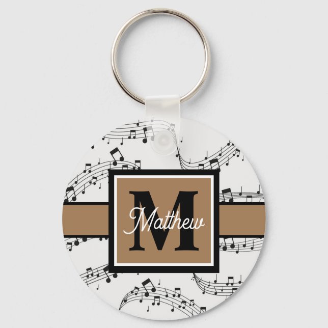 Black and white Music note Musician Monogram     Key Ring (Front)